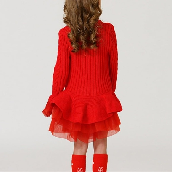 Charming Red Knit Sweater Dress Ruffle Skirt. Size 3-4 - Picture 3 of 11